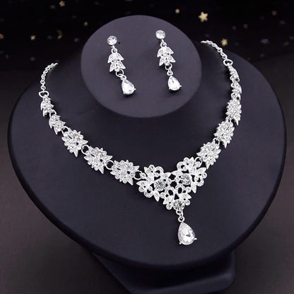 Crystal Bridal Jewelry Sets Princess Tiara Crown and Necklace Earrings Sets