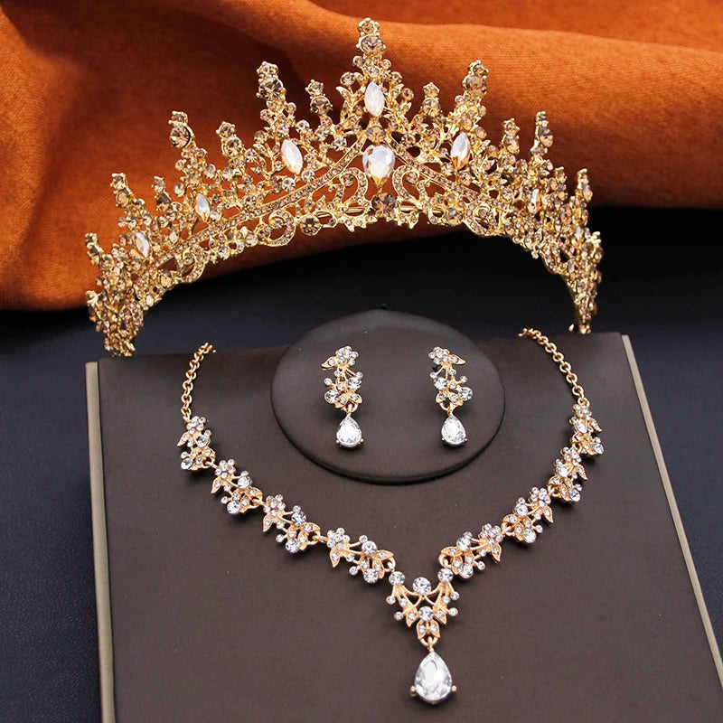 Crystal Bridal Jewelry Sets Princess Tiara Crown and Necklace Earrings Sets