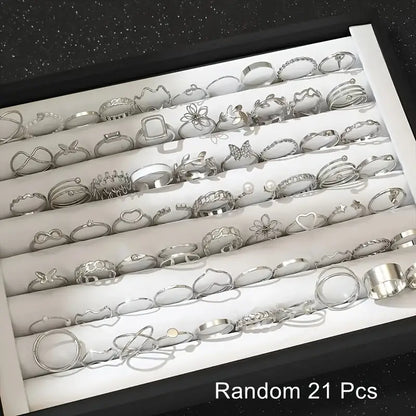 Golden and Silvery Ring Set Versatile Jewelry