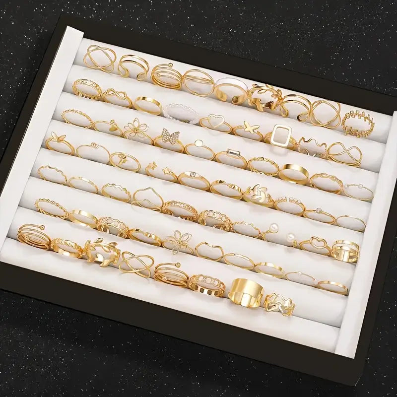 Golden and Silvery Ring Set Versatile Jewelry