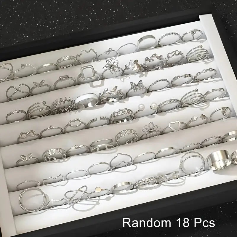 Golden and Silvery Ring Set Versatile Jewelry