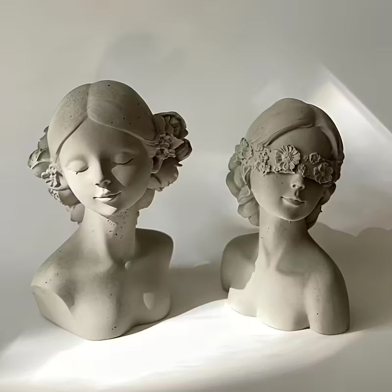 2pcs- Silicone Mold Girl Portrait Candle Mold 3D Closed Eye and Blindfold Girl Silicone Mold