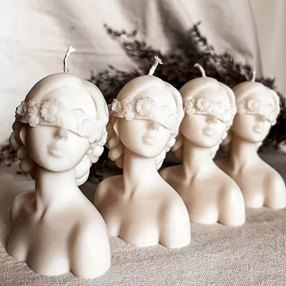 2pcs- Silicone Mold Girl Portrait Candle Mold 3D Closed Eye and Blindfold Girl Silicone Mold