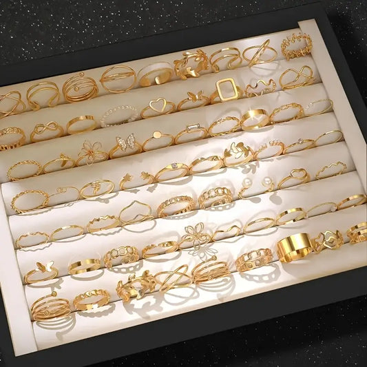 Golden and Silvery Ring Set Versatile Jewelry