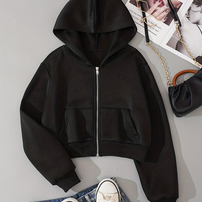 Zip Up Crop Hoodies Long Sleeve Sports Casual Sweatshirt