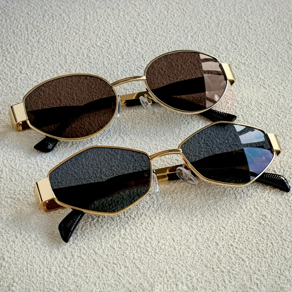 2pcs Women's Fashion Glasses Set Retro Oval Rhombus Metal Frame
