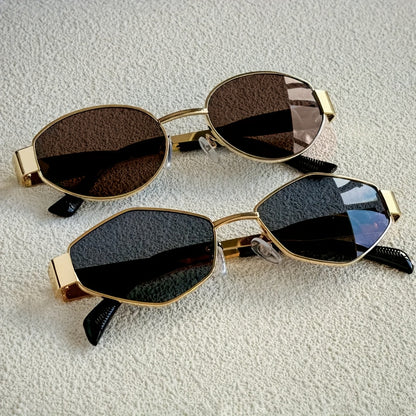 2pcs Women's Fashion Glasses Set Retro Oval Rhombus Metal Frame