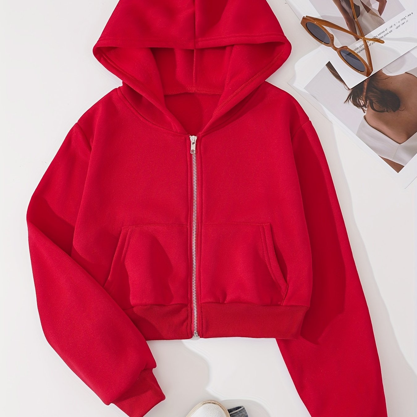Zip Up Crop Hoodies Long Sleeve Sports Casual Sweatshirt