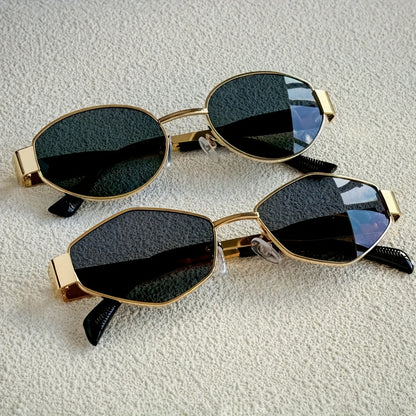 2pcs Women's Fashion Glasses Set Retro Oval Rhombus Metal Frame