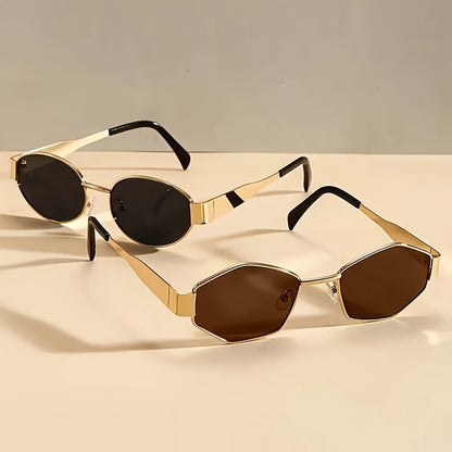 2pcs Women's Fashion Glasses Set Retro Oval Rhombus Metal Frame