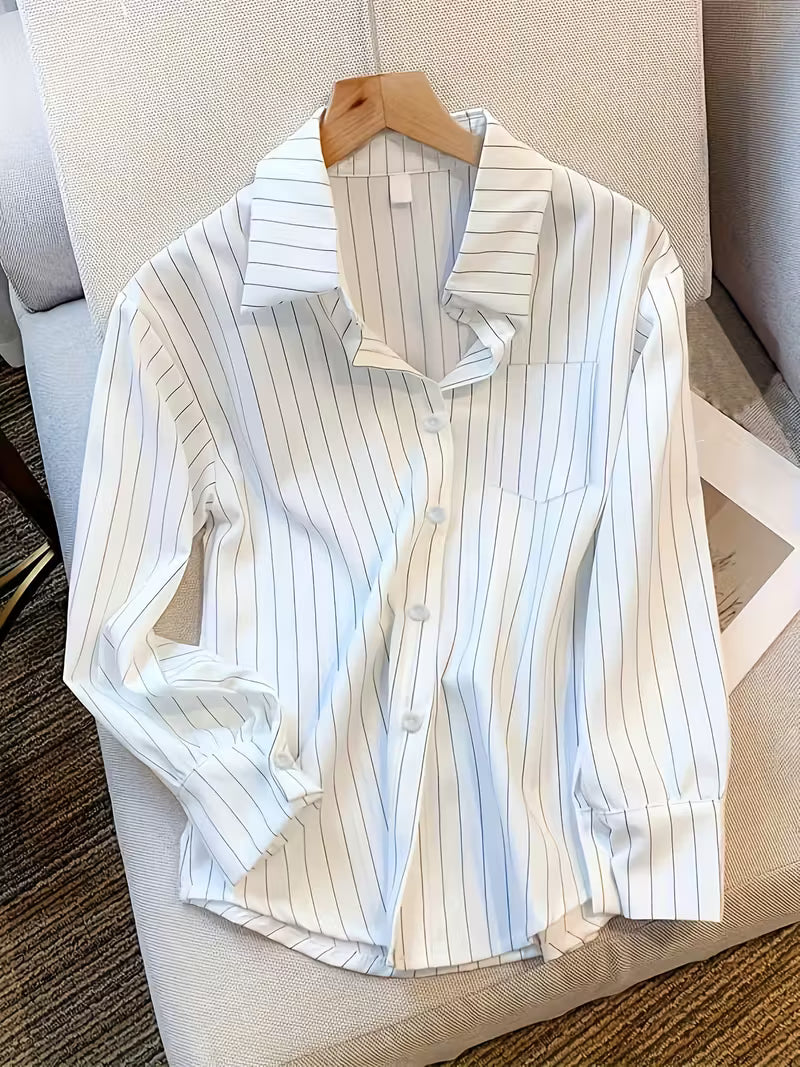 Japanese Korean Style Women's Long Sleeve Striped Shirt