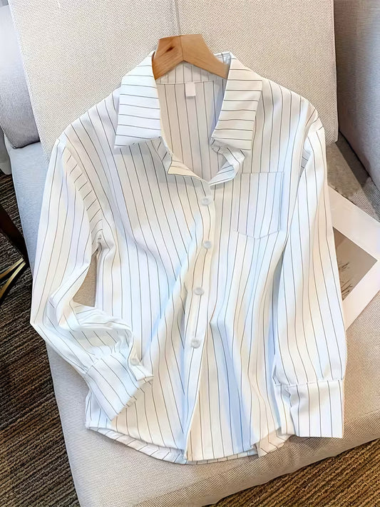 Japanese Korean Style Women's Long Sleeve Striped Shirt