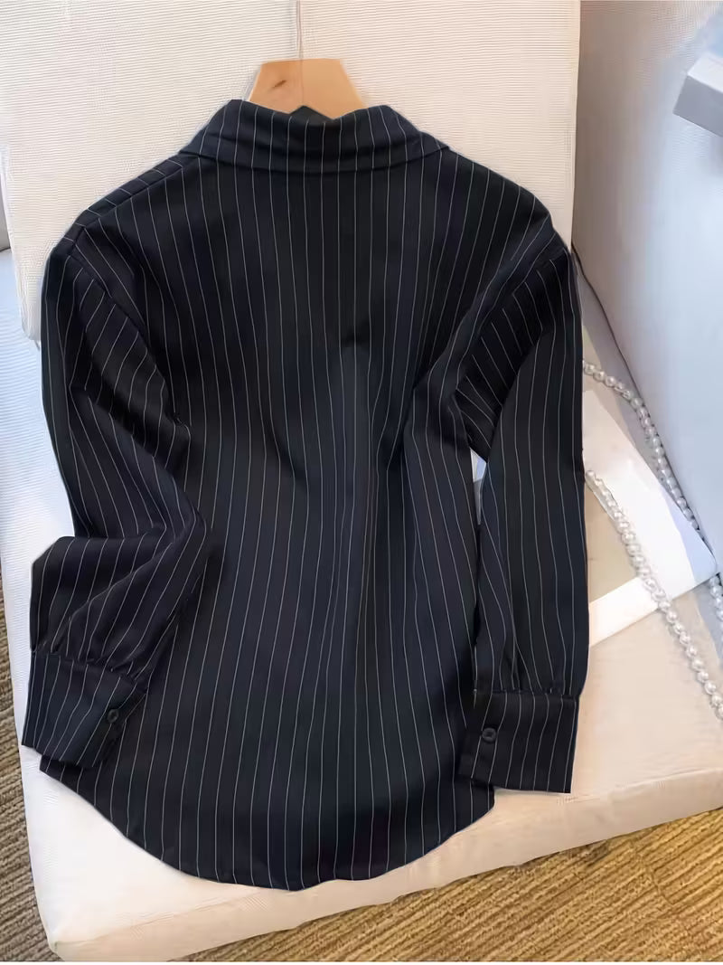 Japanese Korean Style Women's Long Sleeve Striped Shirt
