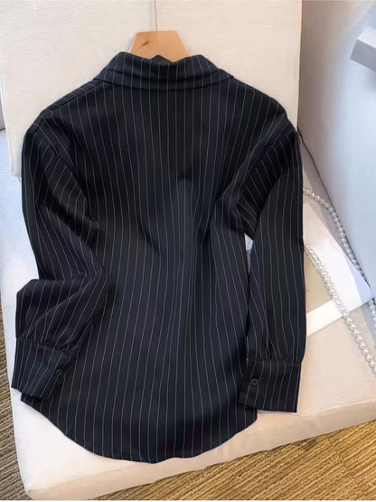 Japanese Korean Style Women's Long Sleeve Striped Shirt