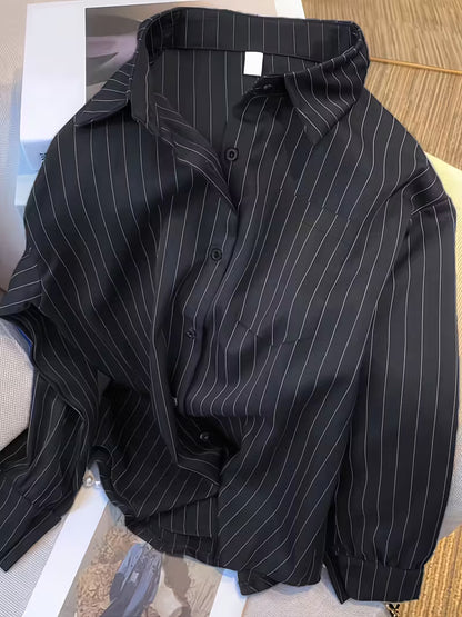 Japanese Korean Style Women's Long Sleeve Striped Shirt