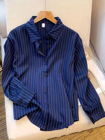 Japanese Korean Style Women's Long Sleeve Striped Shirt