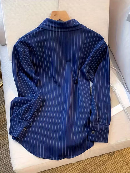 Japanese Korean Style Women's Long Sleeve Striped Shirt
