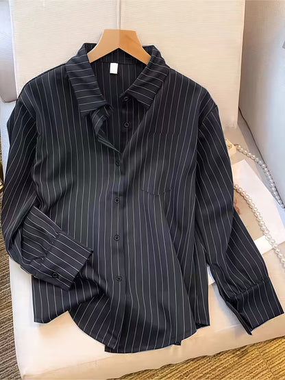 Japanese Korean Style Women's Long Sleeve Striped Shirt