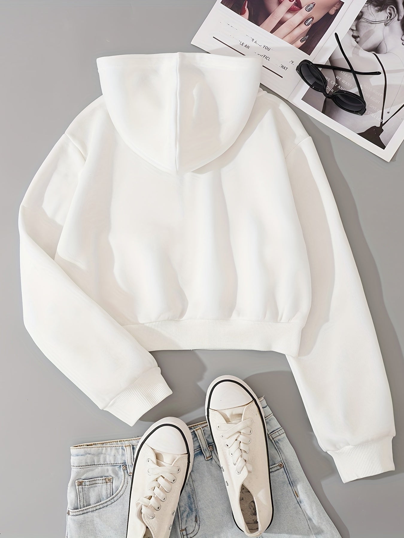 Zip Up Crop Hoodies Long Sleeve Sports Casual Sweatshirt