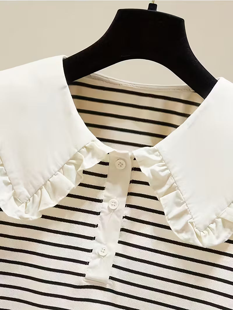 T-Shirt for Girls with Ruffled Stripes And a Doll Collar
