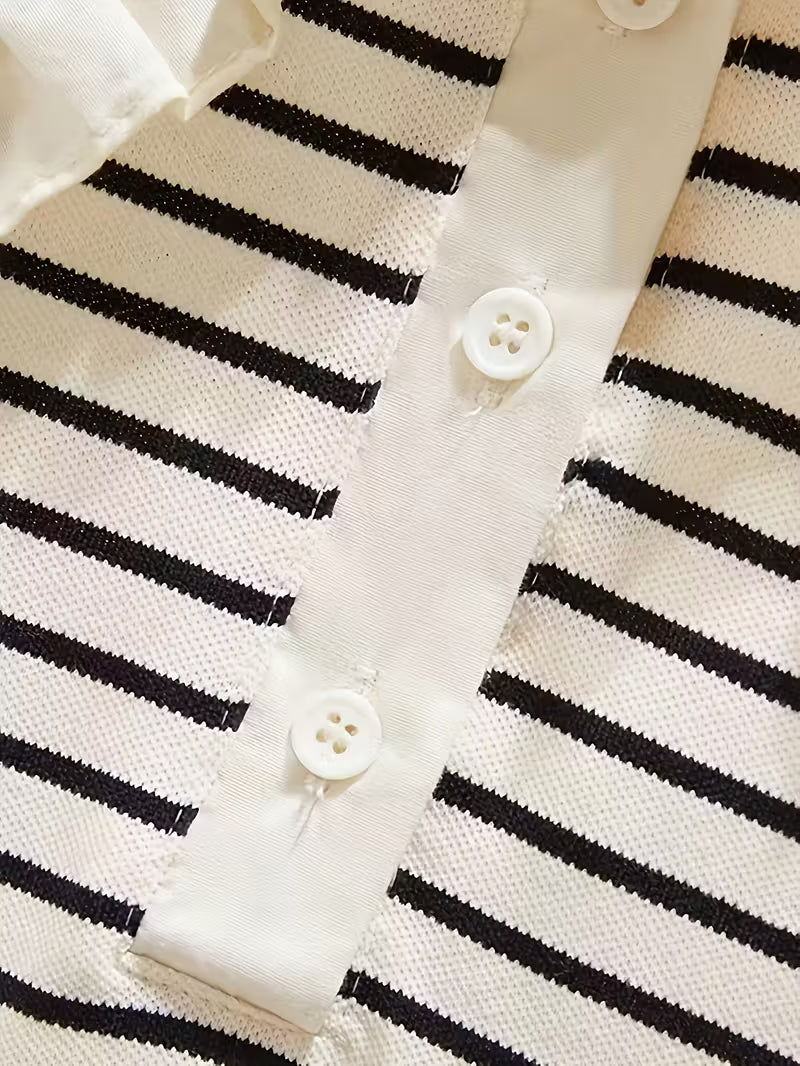 T-Shirt for Girls with Ruffled Stripes And a Doll Collar