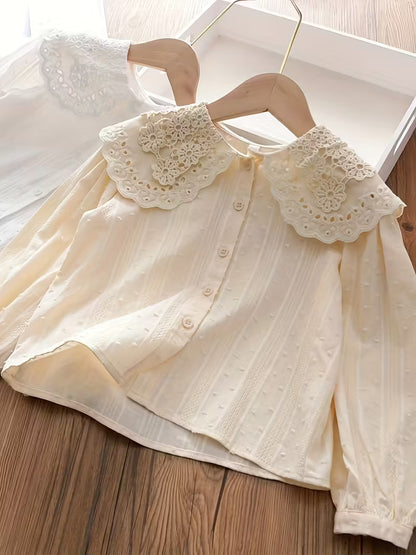 Girls' Long Sleeve Korean Style Lace Baby Collar Shirt