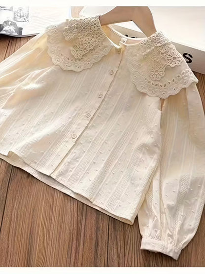 Girls' Long Sleeve Korean Style Lace Baby Collar Shirt
