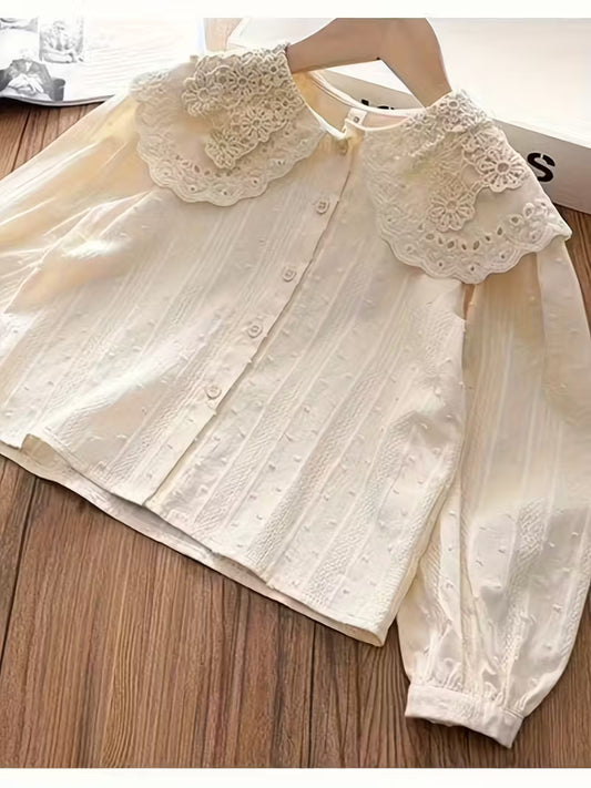 Girls' Long Sleeve Korean Style Lace Baby Collar Shirt