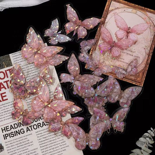 20-Pack Pink Crystal Butterfly Stickers | Plastic 3D Wall Decor.
