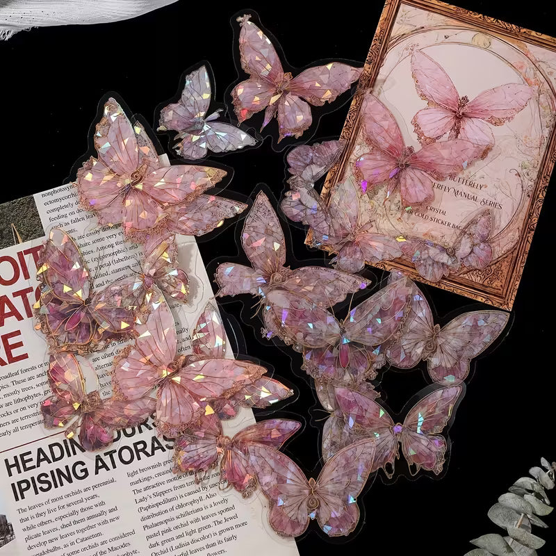 20-Pack Pink Crystal Butterfly Stickers | Plastic 3D Wall Decor.