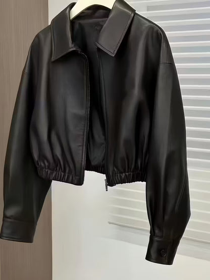 Women's Black Motorcycle Jacket - Stylish Zip-Up Biker Jacket