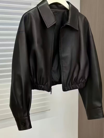 Women's Black Motorcycle Jacket - Stylish Zip-Up Biker Jacket