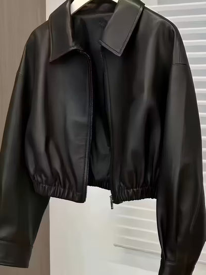 Women's Black Motorcycle Jacket - Stylish Zip-Up Biker Jacket