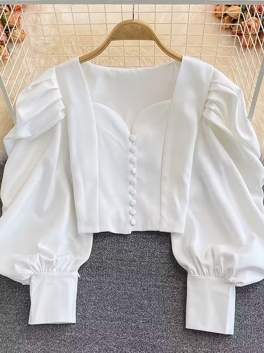 Women's Elegant White Ruffled Short Sleeve Blouse