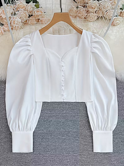 Women's Elegant White Ruffled Short Sleeve Blouse