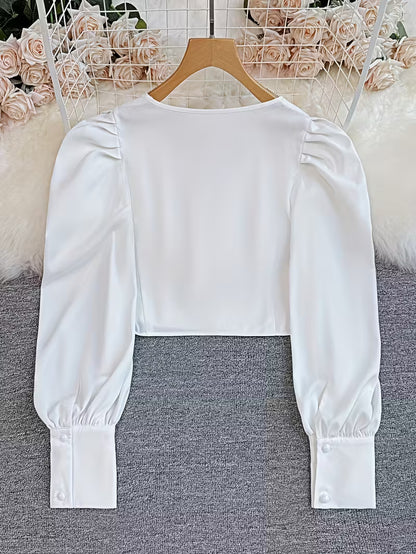 Women's Elegant White Ruffled Short Sleeve Blouse