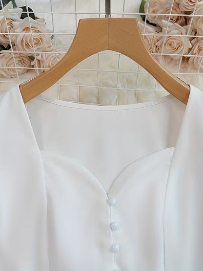 Women's Elegant White Ruffled Short Sleeve Blouse
