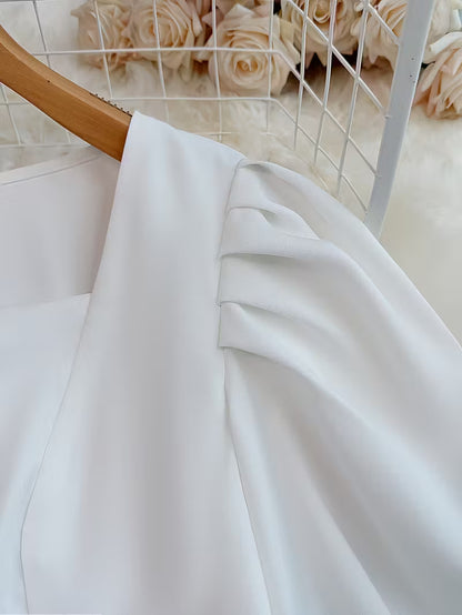 Women's Elegant White Ruffled Short Sleeve Blouse