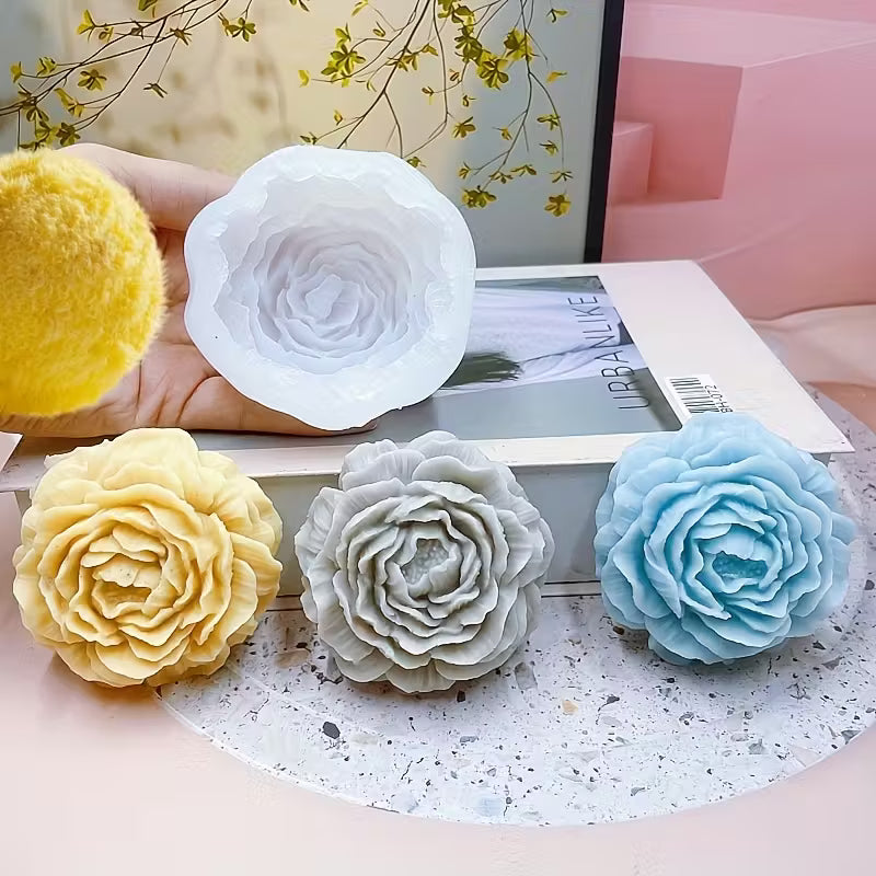 3 Sizes Peony Flower Silicone Molds for Aromatherapy Candle & Plaster
