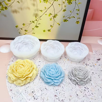 3 Sizes Peony Flower Silicone Molds for Aromatherapy Candle & Plaster