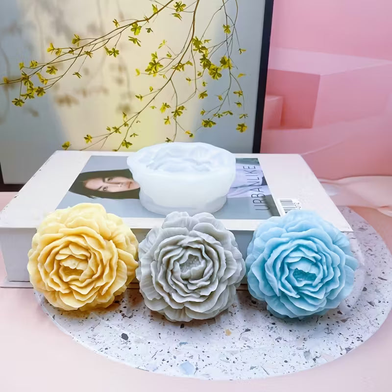 3 Sizes Peony Flower Silicone Molds for Aromatherapy Candle & Plaster