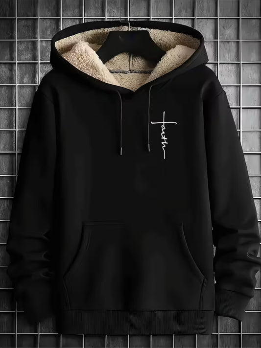 Men's Black Fleece-Like Hooded Sweatshirt