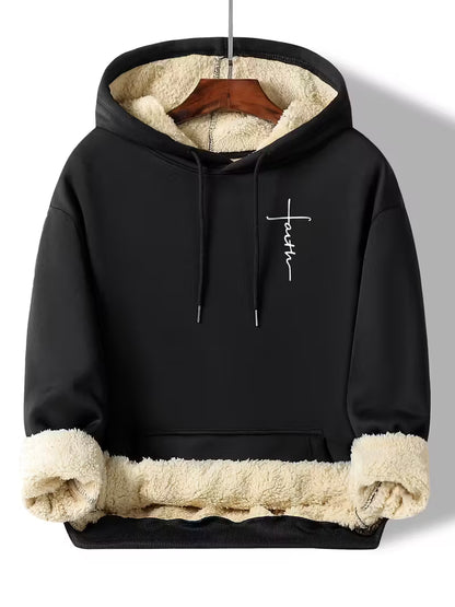 Men's Black Fleece-Like Hooded Sweatshirt