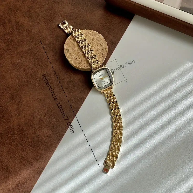 Women's Elegant Minimalist Watch - Golden-Tone Alloy Strap Quartz Wristwatch