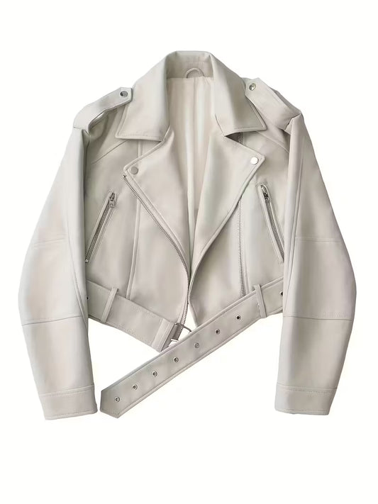 Women's Red Faux Leather Moto Jacket
