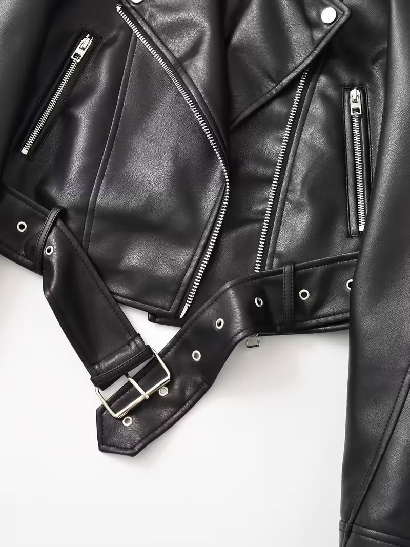 Women's Red Faux Leather Moto Jacket