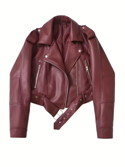 Women's Red Faux Leather Moto Jacket