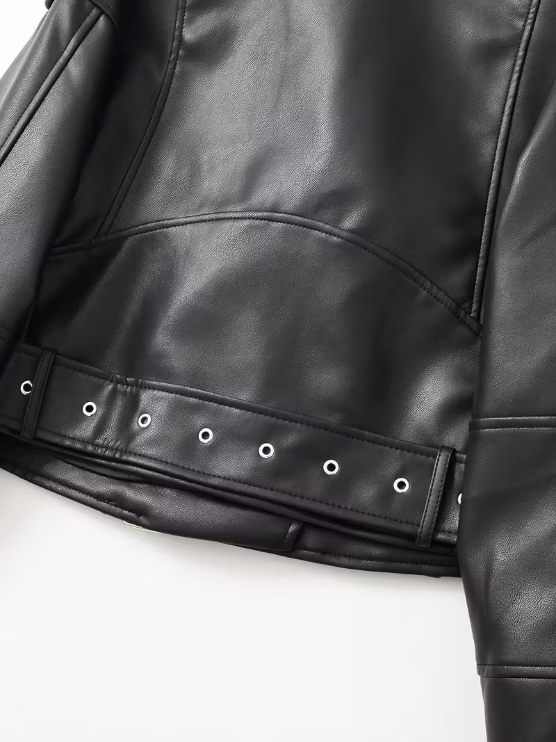 Women's Red Faux Leather Moto Jacket