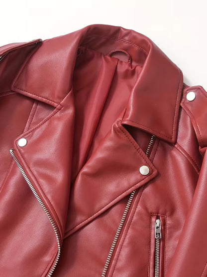 Women's Red Faux Leather Moto Jacket