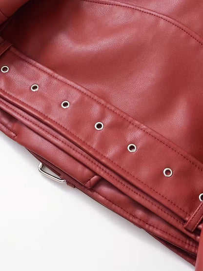 Women's Red Faux Leather Moto Jacket